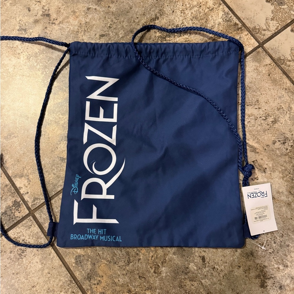 NWT Disney Frozen The Hit Broadway Musical Drawstring Cinch Bag Approx 14”x12”